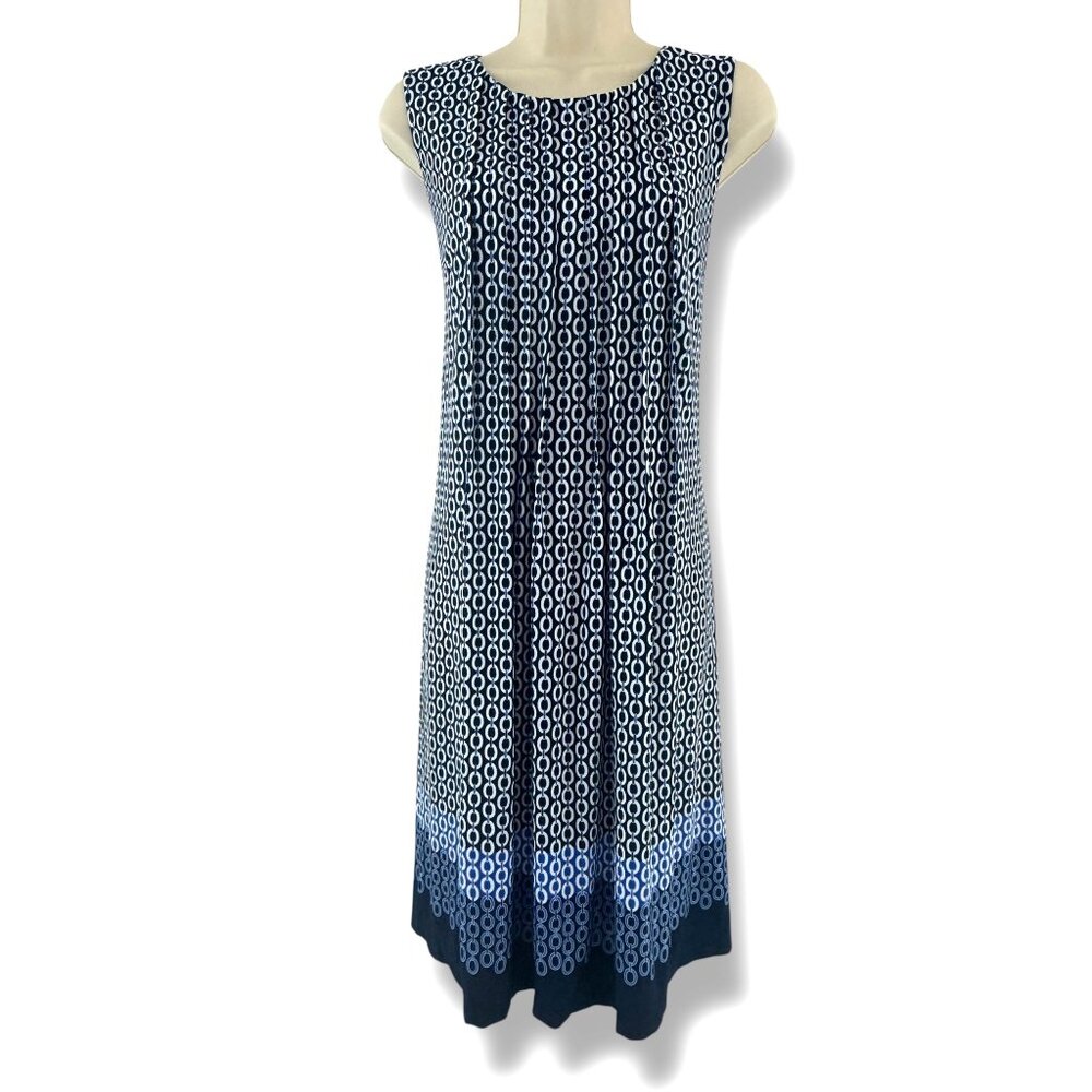 Perceptions Blue Chain Print Pintucked Dress Size‎ XL New Summer Sleeveless